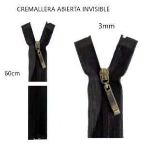 CREMALLERA INVISIBLE ABIERTA NEGRO CURSOR PLATA 60cm 3mm