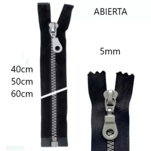 CREMALLERA INYECTADA DIENTE PLÁSTICO ABIERTA NEGRO PLATA 5mm