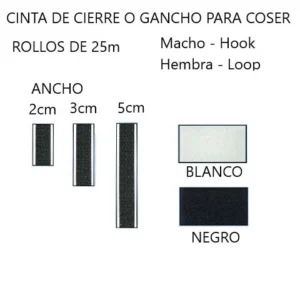 CINTA DE CIERRE O GANCHO PARA COSER. Elige a metros o rollos de 25 metros