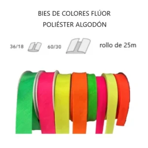 CINTA BIES FLÚOR 1,8 y 3cm de ancho. Elige los metros que quieras, o un rollo de 25 metros.