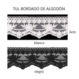 TUL BORDADO DE ALGODÓN BLANCO Y NEGRO